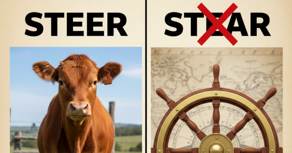 Steer vs Stear: Meaning, Definition & Proper Usage